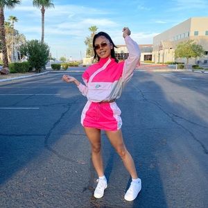 Pink Nike windbreaker skirt set